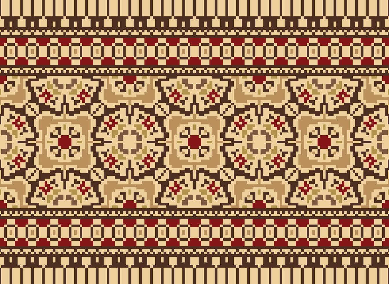 pixel jaargangen kruis steek traditioneel etnisch patroon paisley bloem ikat achtergrond abstract aztec Afrikaanse Indonesisch Indisch naadloos patroon voor kleding stof afdrukken kleding jurk tapijt gordijnen en sarong vector