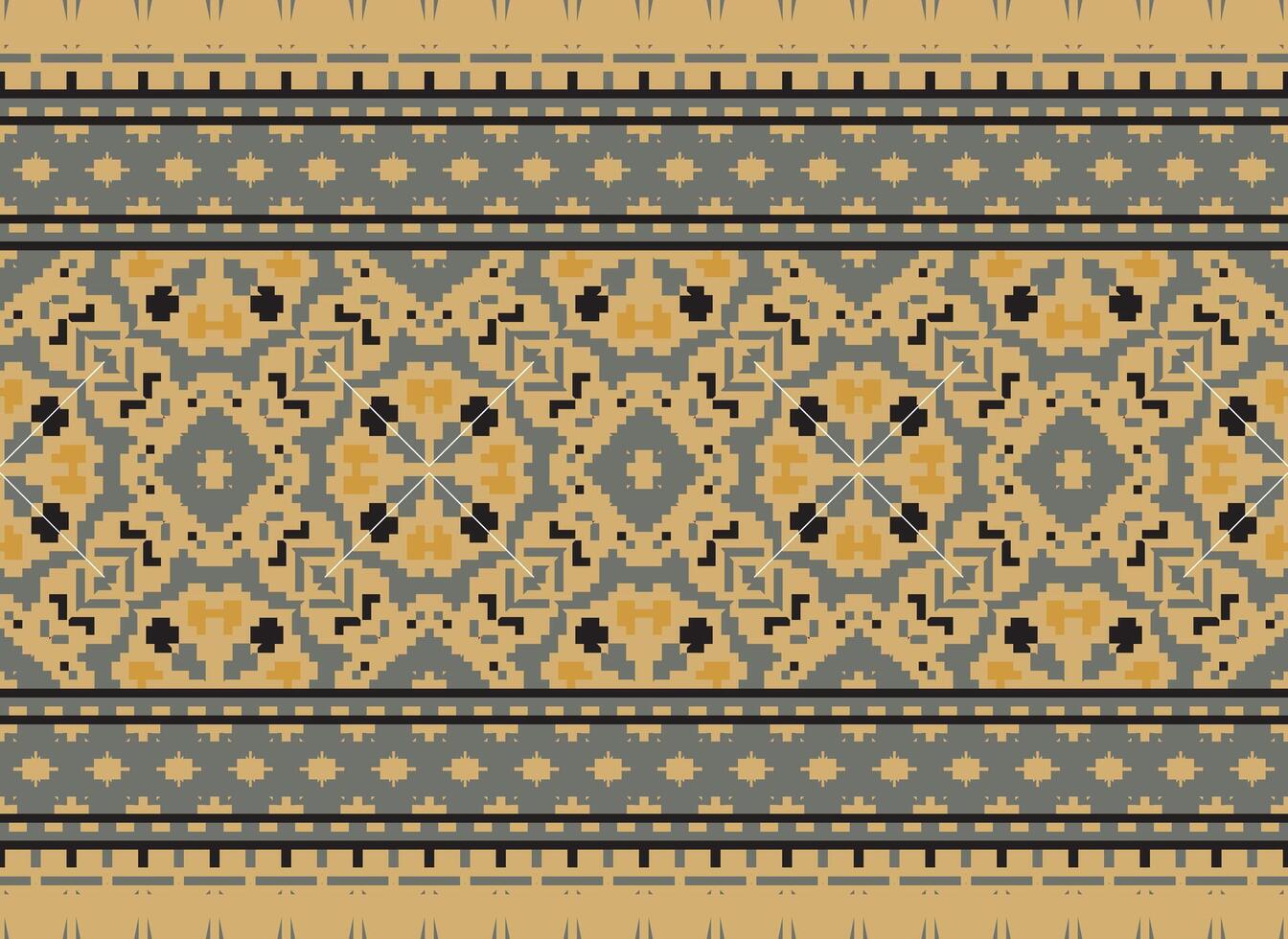 pixel jaargangen kruis steek traditioneel etnisch patroon paisley bloem ikat achtergrond abstract aztec Afrikaanse Indonesisch Indisch naadloos patroon voor kleding stof afdrukken kleding jurk tapijt gordijnen en sarong vector