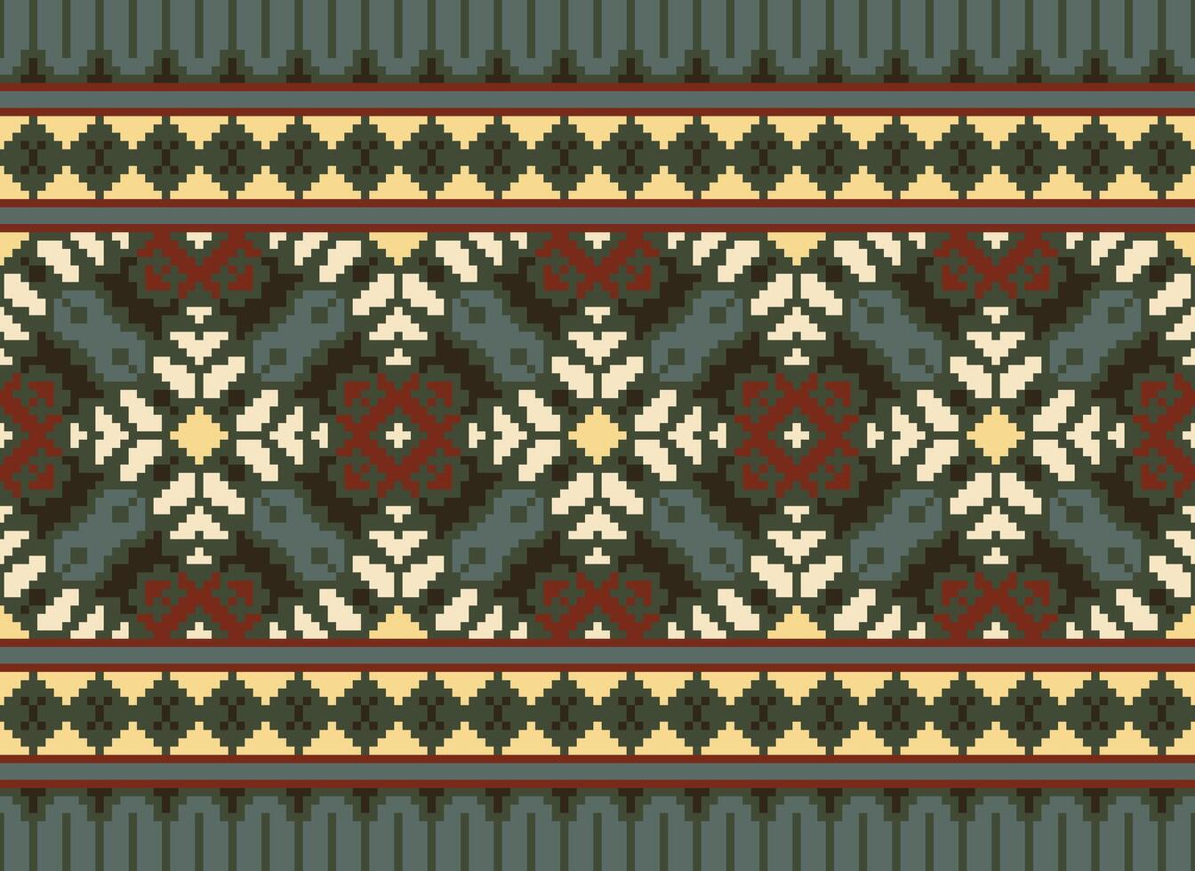 pixel jaargangen kruis steek traditioneel etnisch patroon paisley bloem ikat achtergrond abstract aztec Afrikaanse Indonesisch Indisch naadloos patroon voor kleding stof afdrukken kleding jurk tapijt gordijnen en sarong vector