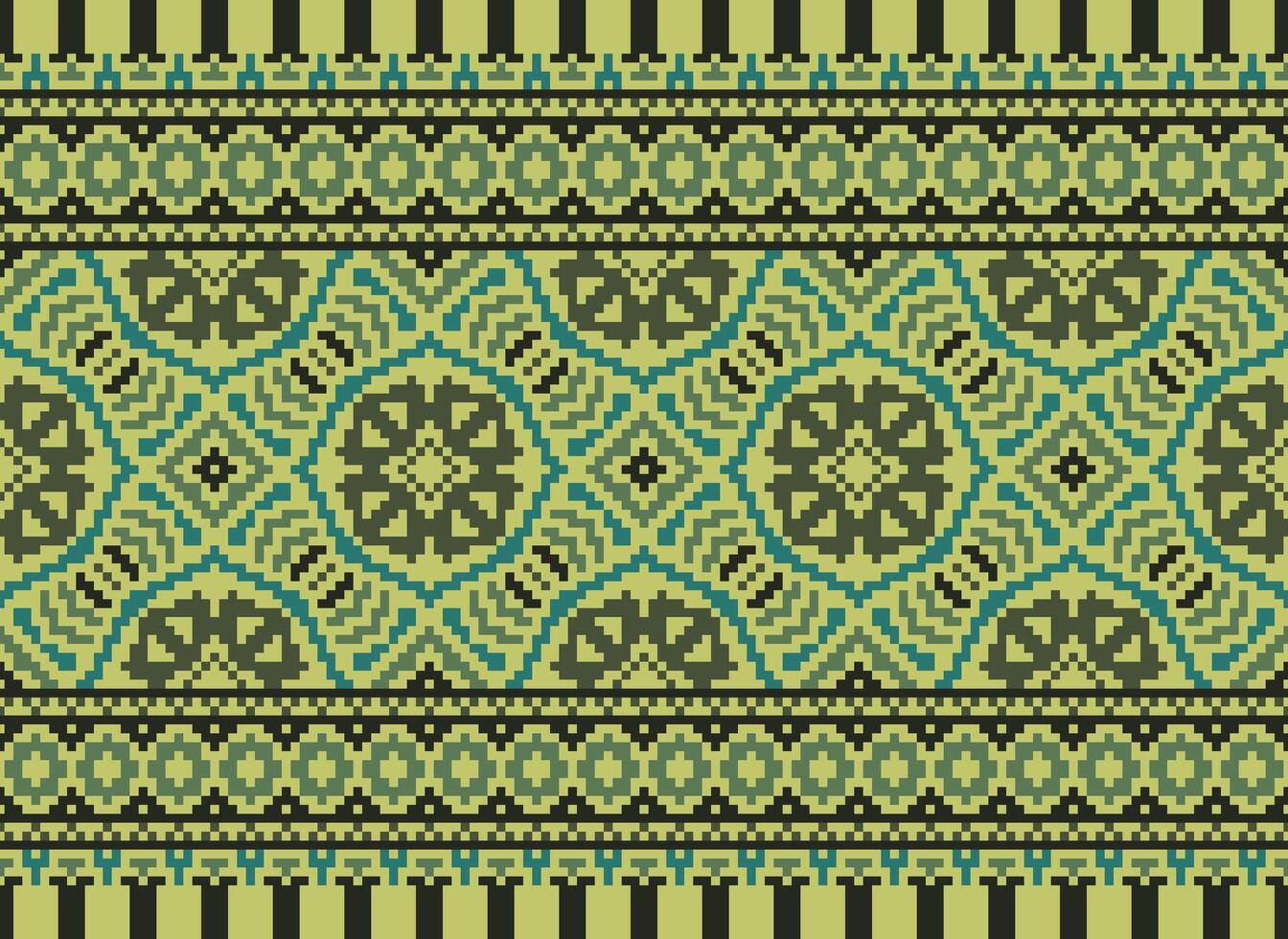 pixel jaargangen kruis steek traditioneel etnisch patroon paisley bloem ikat achtergrond abstract aztec Afrikaanse Indonesisch Indisch naadloos patroon voor kleding stof afdrukken kleding jurk tapijt gordijnen en sarong vector