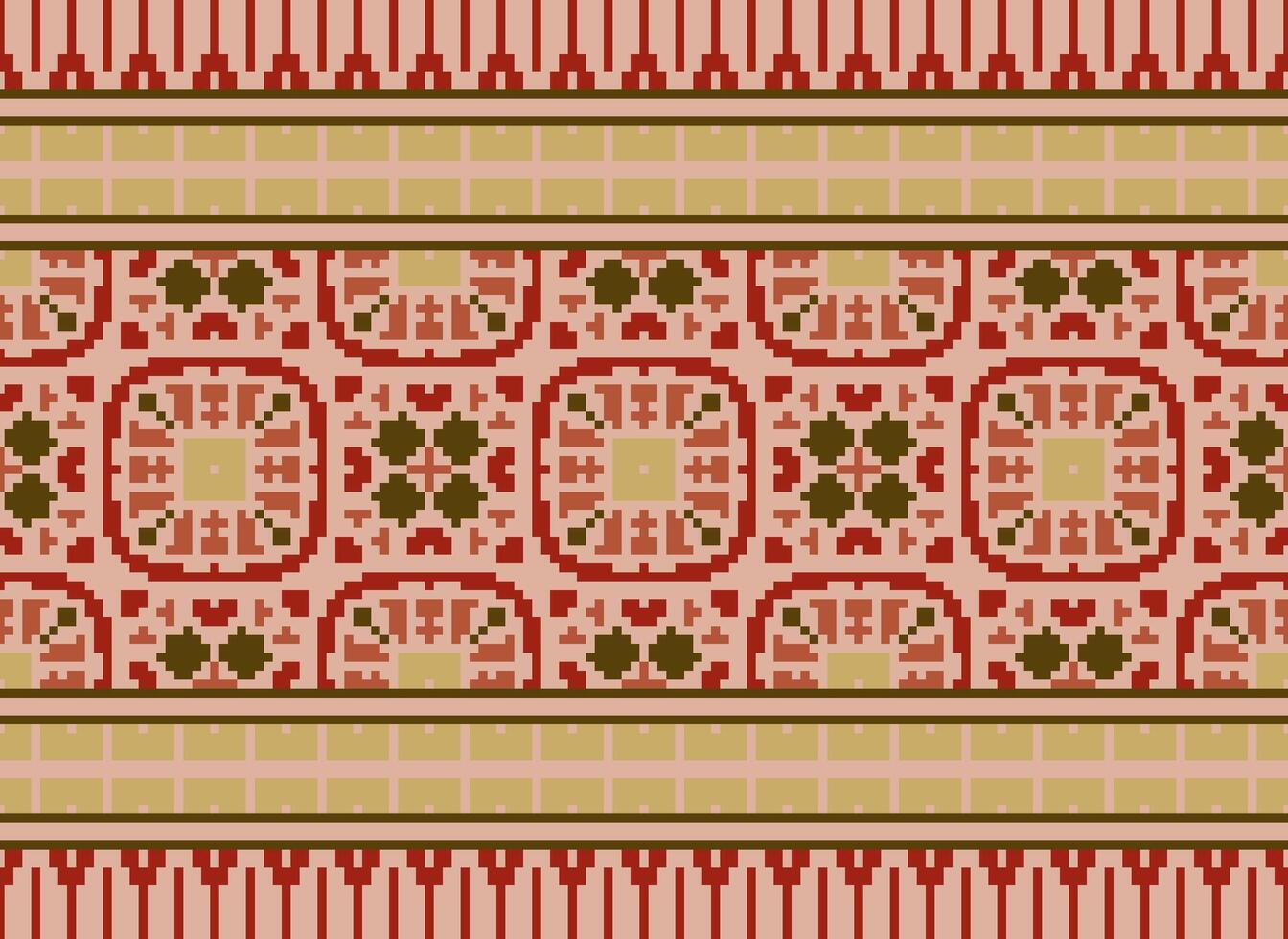 pixel jaargangen kruis steek traditioneel etnisch patroon paisley bloem ikat achtergrond abstract aztec Afrikaanse Indonesisch Indisch naadloos patroon voor kleding stof afdrukken kleding jurk tapijt gordijnen en sarong vector