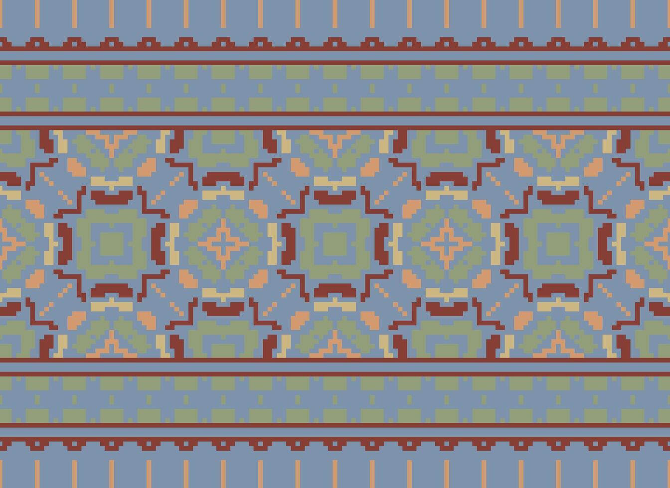 pixel jaargangen kruis steek traditioneel etnisch patroon paisley bloem ikat achtergrond abstract aztec Afrikaanse Indonesisch Indisch naadloos patroon voor kleding stof afdrukken kleding jurk tapijt gordijnen en sarong vector