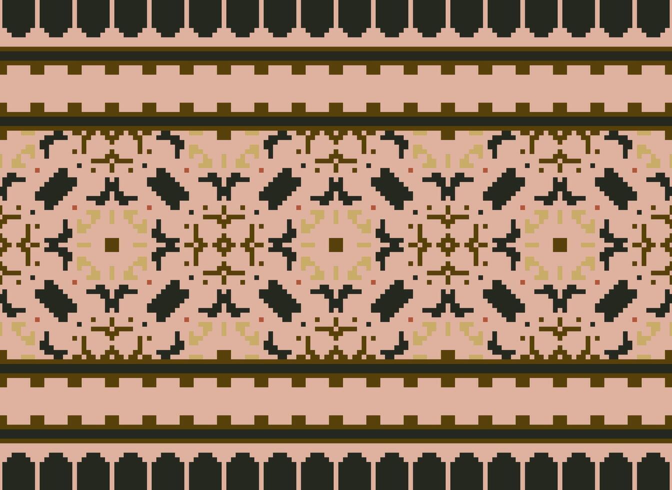 pixel jaargangen kruis steek traditioneel etnisch patroon paisley bloem ikat achtergrond abstract aztec Afrikaanse Indonesisch Indisch naadloos patroon voor kleding stof afdrukken kleding jurk tapijt gordijnen en sarong vector