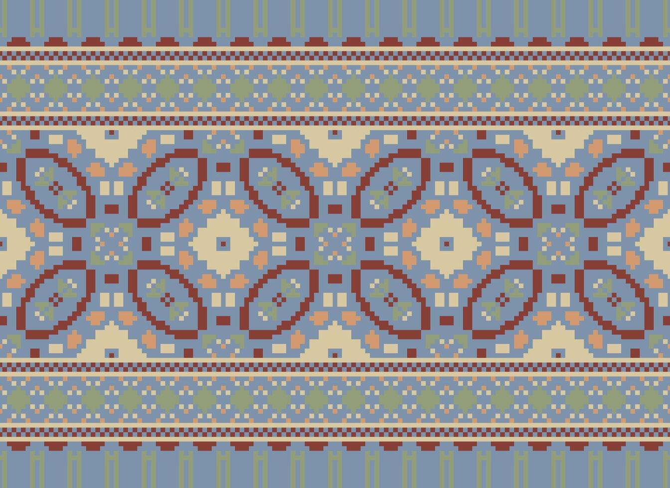 pixel jaargangen kruis steek traditioneel etnisch patroon paisley bloem ikat achtergrond abstract aztec Afrikaanse Indonesisch Indisch naadloos patroon voor kleding stof afdrukken kleding jurk tapijt gordijnen en sarong vector