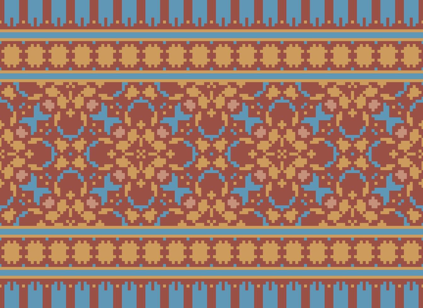 pixel jaargangen kruis steek traditioneel etnisch patroon paisley bloem ikat achtergrond abstract aztec Afrikaanse Indonesisch Indisch naadloos patroon voor kleding stof afdrukken kleding jurk tapijt gordijnen en sarong vector