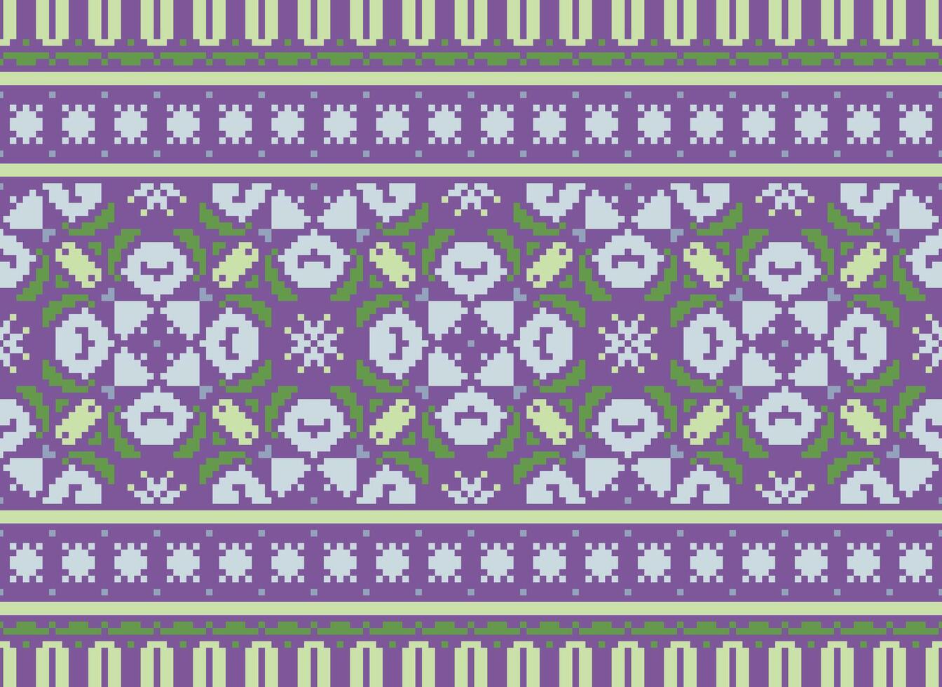 pixel jaargangen kruis steek traditioneel etnisch patroon paisley bloem ikat achtergrond abstract aztec Afrikaanse Indonesisch Indisch naadloos patroon voor kleding stof afdrukken kleding jurk tapijt gordijnen en sarong vector