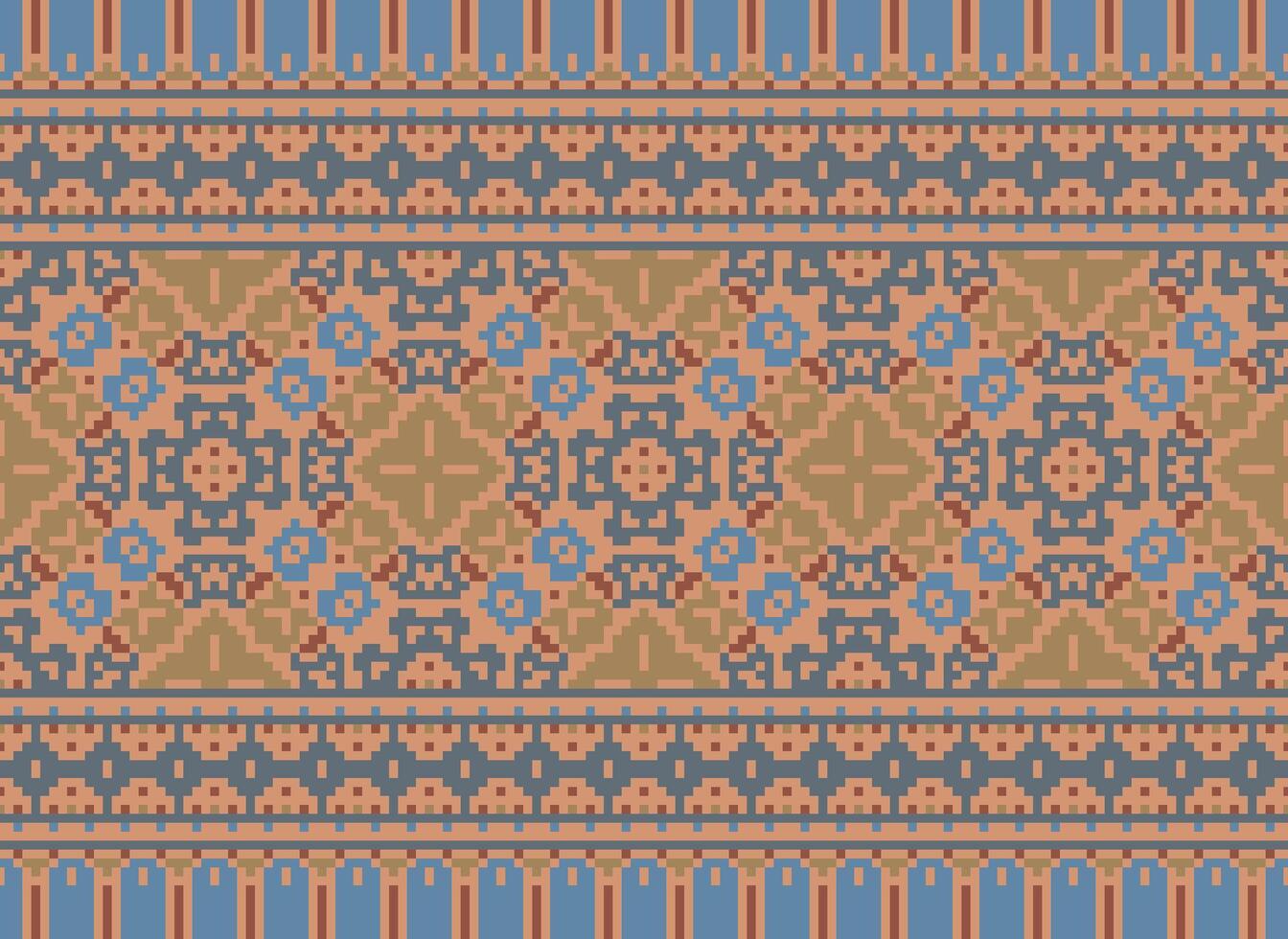 pixel jaargangen kruis steek traditioneel etnisch patroon paisley bloem ikat achtergrond abstract aztec Afrikaanse Indonesisch Indisch naadloos patroon voor kleding stof afdrukken kleding jurk tapijt gordijnen en sarong vector