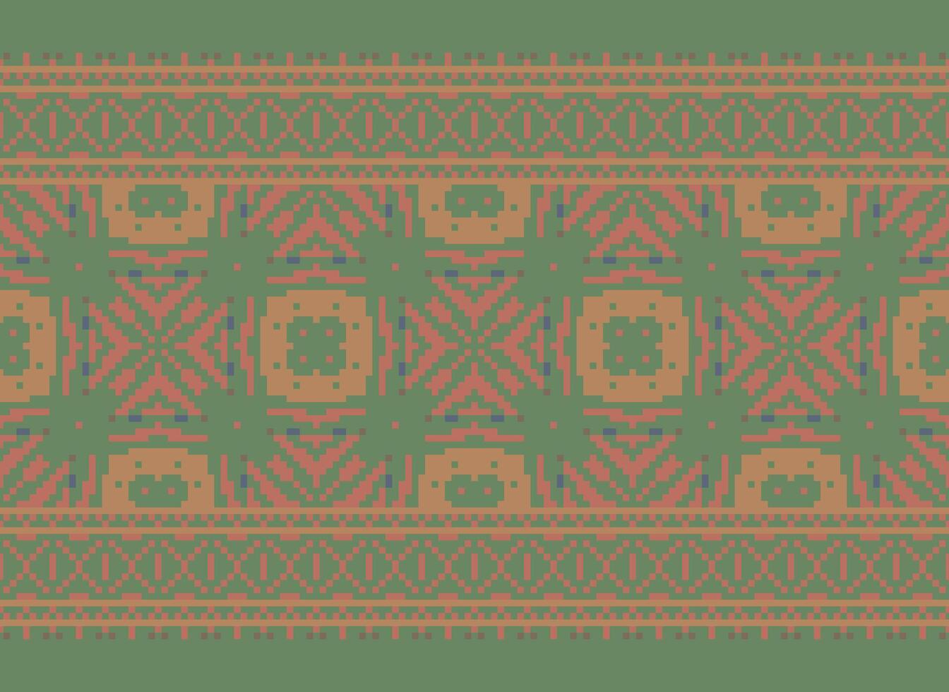 pixel jaargangen kruis steek traditioneel etnisch patroon paisley bloem ikat achtergrond abstract aztec Afrikaanse Indonesisch Indisch naadloos patroon voor kleding stof afdrukken kleding jurk tapijt gordijnen en sarong vector