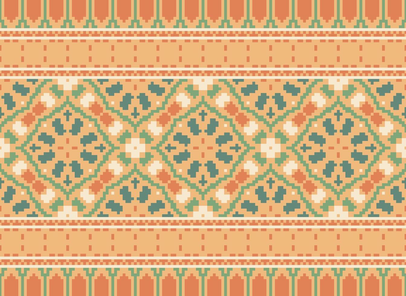 pixel jaargangen kruis steek traditioneel etnisch patroon paisley bloem ikat achtergrond abstract aztec Afrikaanse Indonesisch Indisch naadloos patroon voor kleding stof afdrukken kleding jurk tapijt gordijnen en sarong vector