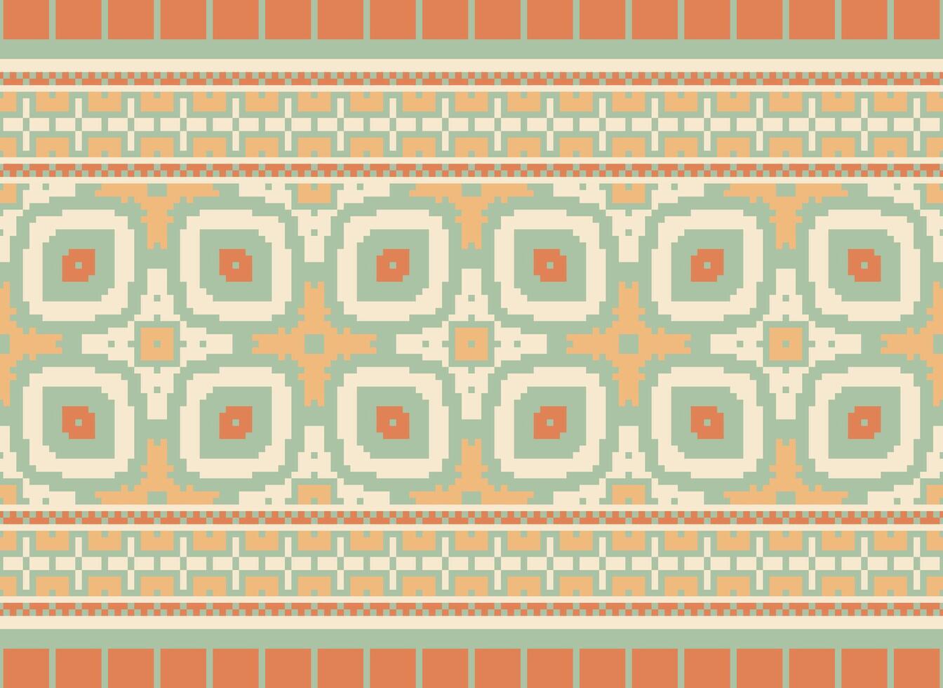 pixel jaargangen kruis steek traditioneel etnisch patroon paisley bloem ikat achtergrond abstract aztec Afrikaanse Indonesisch Indisch naadloos patroon voor kleding stof afdrukken kleding jurk tapijt gordijnen en sarong vector