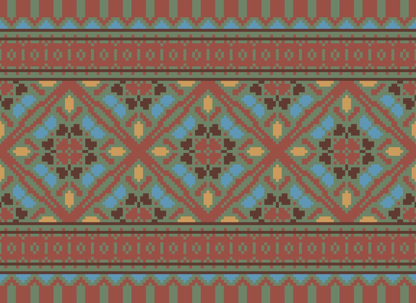 pixel jaargangen kruis steek traditioneel etnisch patroon paisley bloem ikat achtergrond abstract aztec Afrikaanse Indonesisch Indisch naadloos patroon voor kleding stof afdrukken kleding jurk tapijt gordijnen en sarong vector