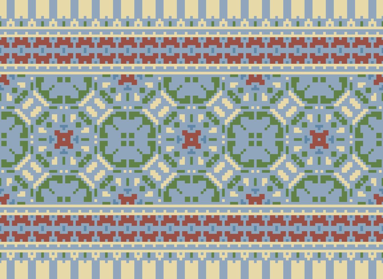 pixel jaargangen kruis steek traditioneel etnisch patroon paisley bloem ikat achtergrond abstract aztec Afrikaanse Indonesisch Indisch naadloos patroon voor kleding stof afdrukken kleding jurk tapijt gordijnen en sarong vector