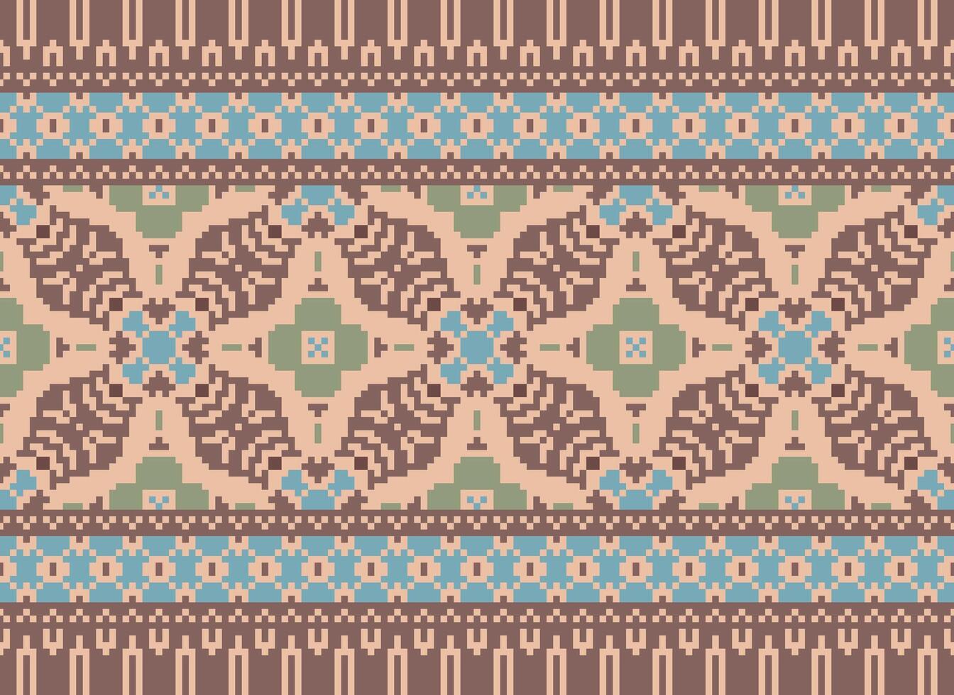 pixel jaargangen kruis steek traditioneel etnisch patroon paisley bloem ikat achtergrond abstract aztec Afrikaanse Indonesisch Indisch naadloos patroon voor kleding stof afdrukken kleding jurk tapijt gordijnen en sarong vector