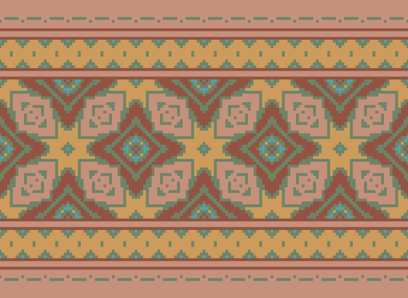 pixel jaargangen kruis steek traditioneel etnisch patroon paisley bloem ikat achtergrond abstract aztec Afrikaanse Indonesisch Indisch naadloos patroon voor kleding stof afdrukken kleding jurk tapijt gordijnen en sarong vector