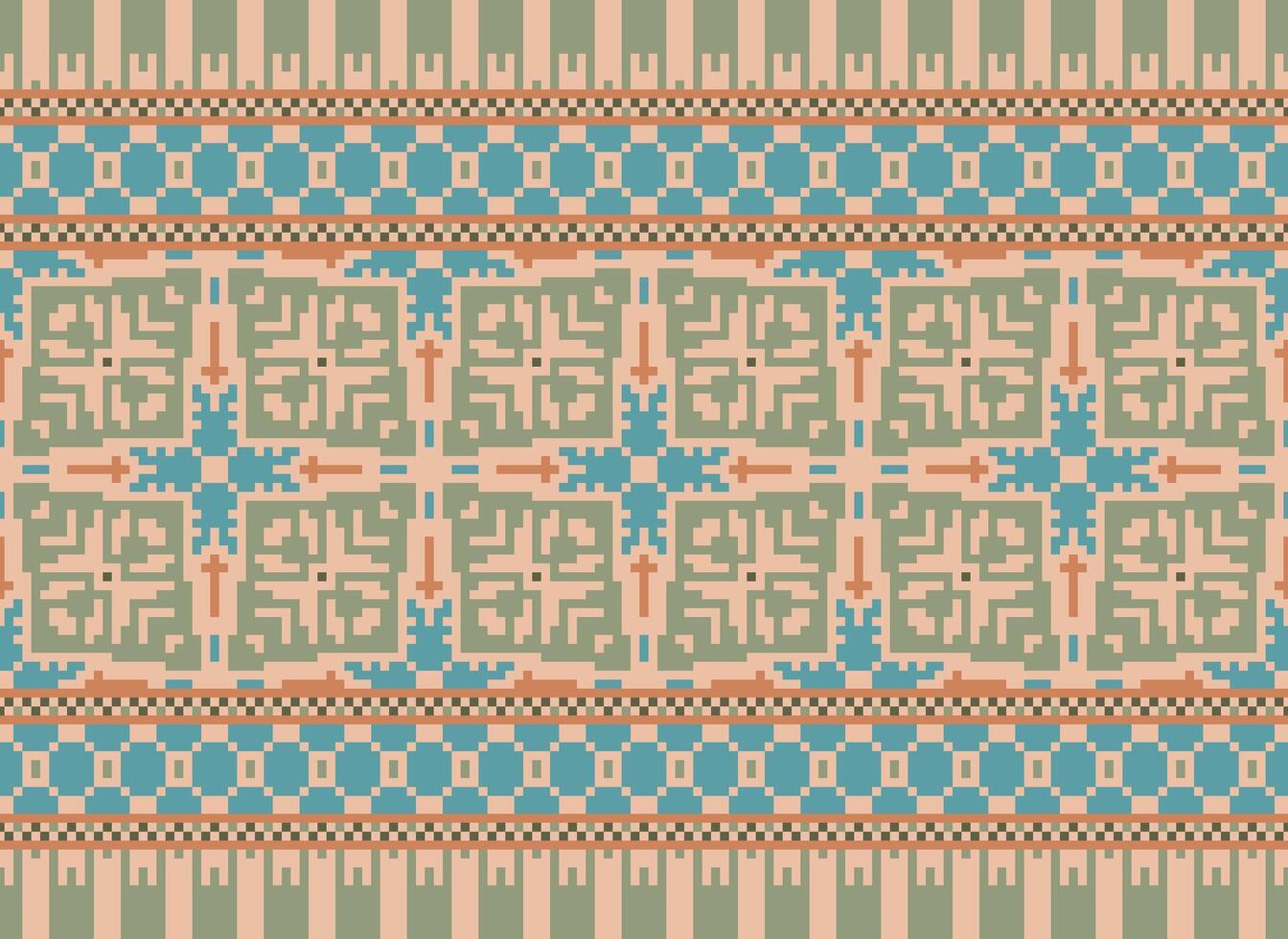 pixel jaargangen kruis steek traditioneel etnisch patroon paisley bloem ikat achtergrond abstract aztec Afrikaanse Indonesisch Indisch naadloos patroon voor kleding stof afdrukken kleding jurk tapijt gordijnen en sarong vector