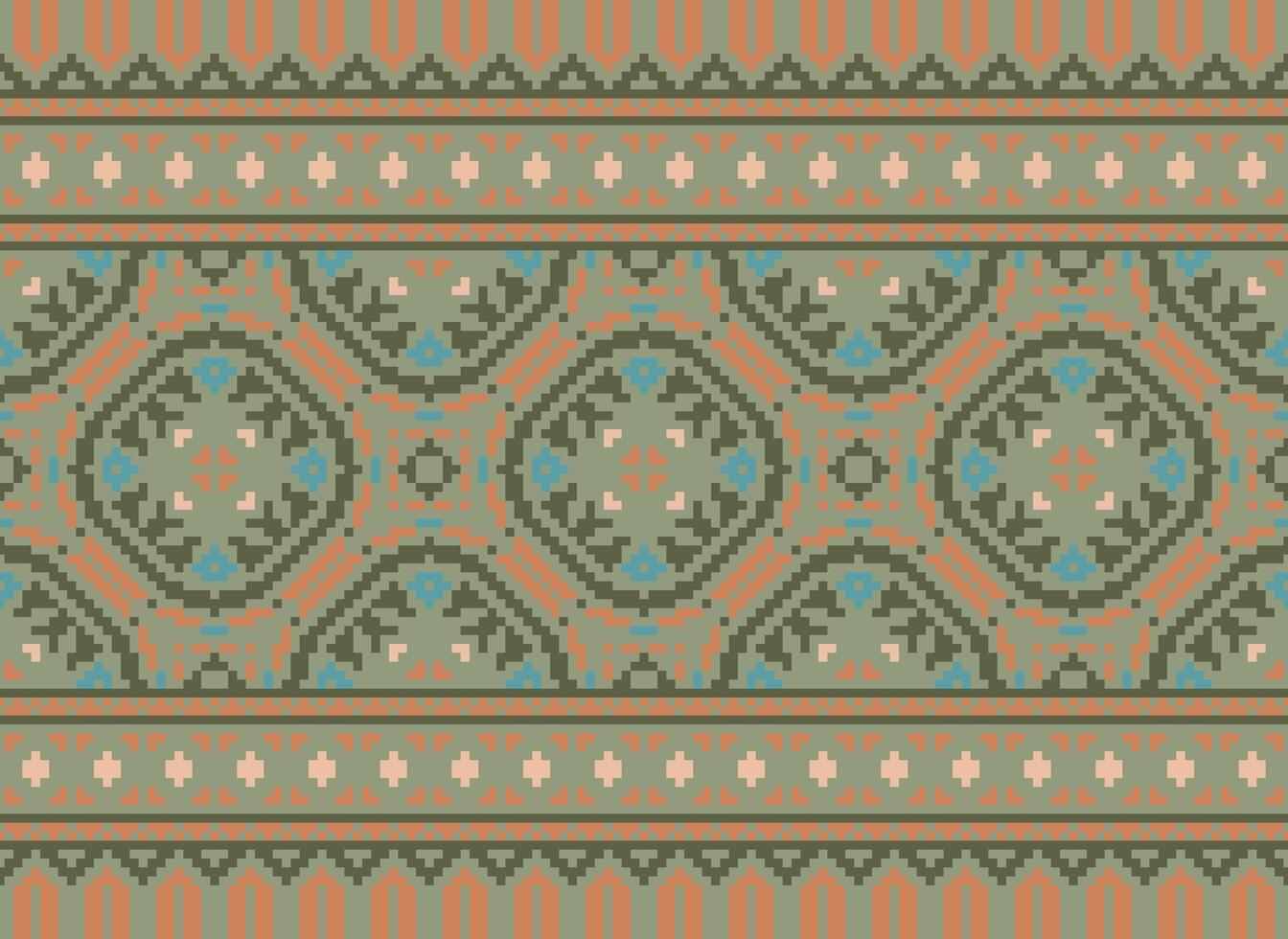 pixel jaargangen kruis steek traditioneel etnisch patroon paisley bloem ikat achtergrond abstract aztec Afrikaanse Indonesisch Indisch naadloos patroon voor kleding stof afdrukken kleding jurk tapijt gordijnen en sarong vector