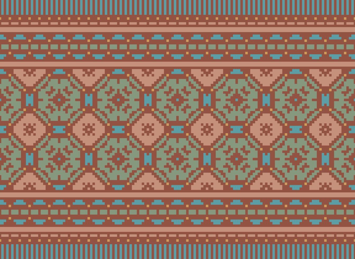 pixel jaargangen kruis steek traditioneel etnisch patroon paisley bloem ikat achtergrond abstract aztec Afrikaanse Indonesisch Indisch naadloos patroon voor kleding stof afdrukken kleding jurk tapijt gordijnen en sarong vector