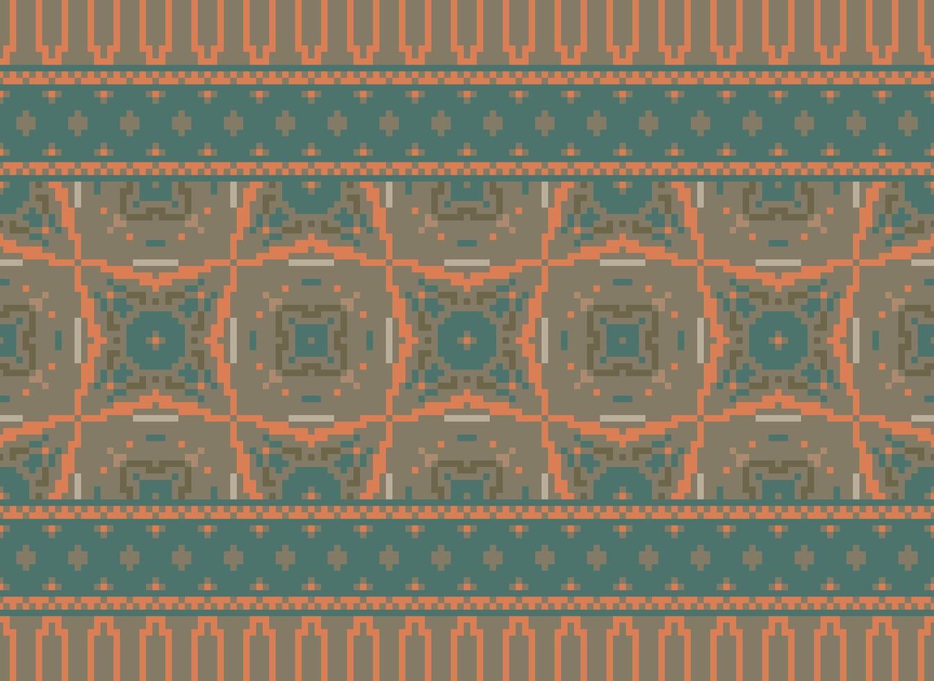 pixel jaargangen kruis steek traditioneel etnisch patroon paisley bloem ikat achtergrond abstract aztec Afrikaanse Indonesisch Indisch naadloos patroon voor kleding stof afdrukken kleding jurk tapijt gordijnen en sarong vector