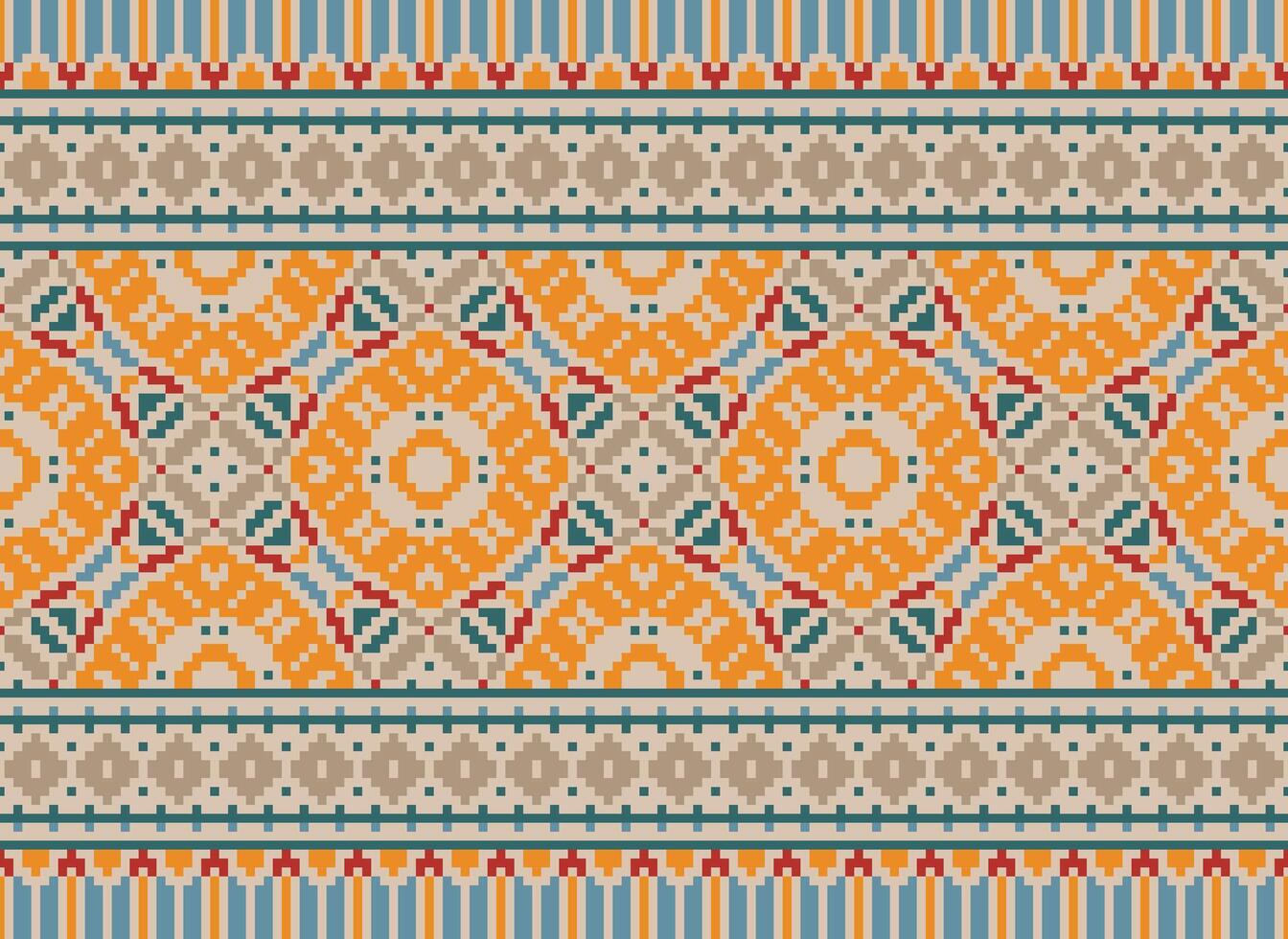 natuur jaargangen kruis steek traditioneel etnisch patroon paisley bloem ikat achtergrond abstract aztec Afrikaanse Indonesisch Indisch naadloos patroon voor kleding stof afdrukken kleding jurk tapijt gordijnen en sarong vector