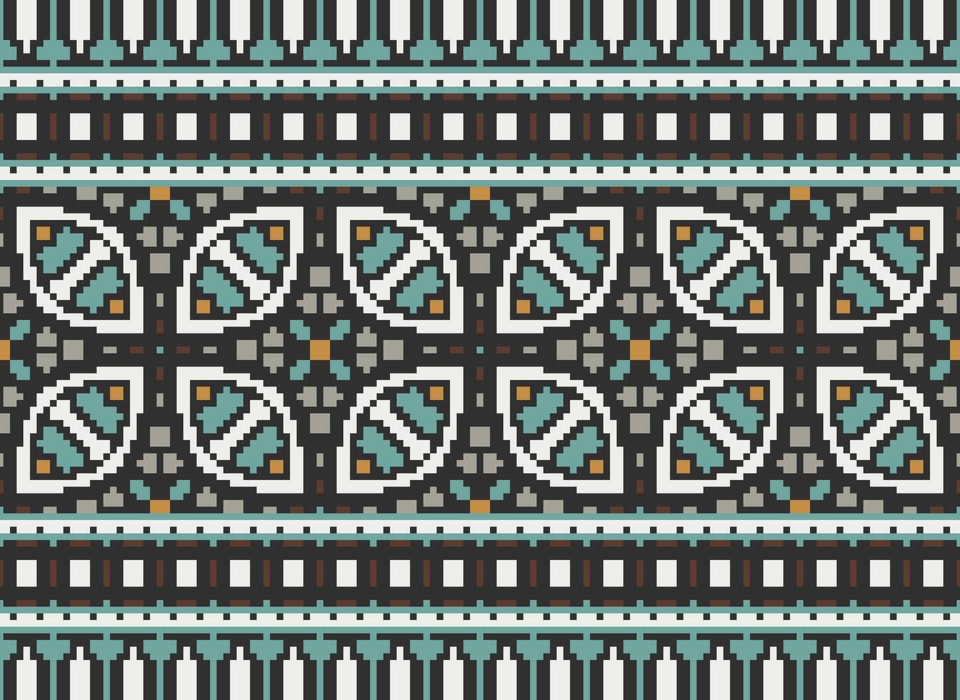 meetkundig etnisch patroon. pixel patroon. ontwerp voor kleding, kleding stof, achtergrond, behang, inpakken, batik. breigoed, borduurwerk stijl. aztec meetkundig kunst ornament afdrukken. vector illustratie.