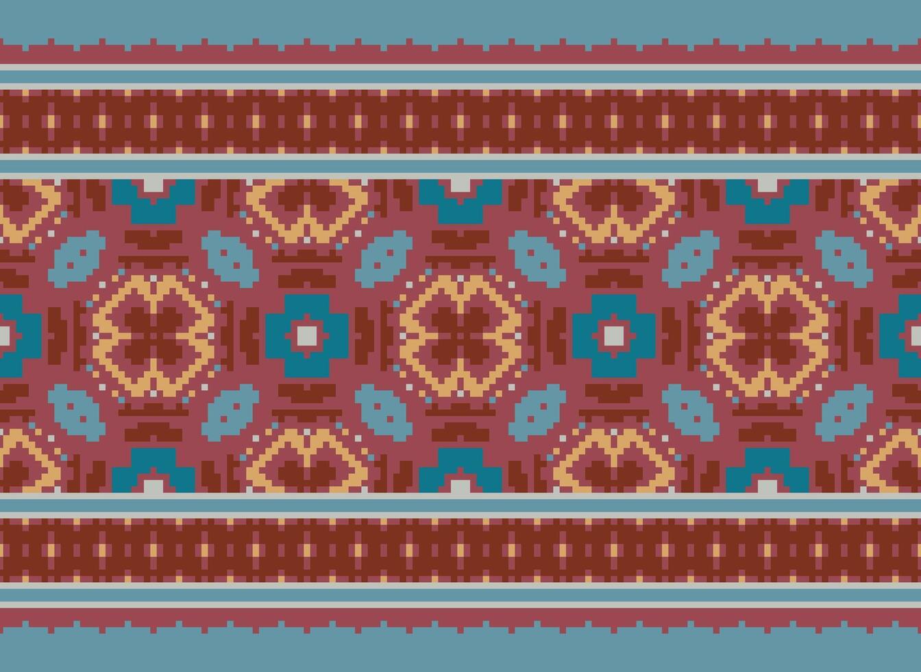 pixel jaargangen kruis steek traditioneel etnisch patroon paisley bloem ikat achtergrond abstract aztec Afrikaanse Indonesisch Indisch naadloos patroon voor kleding stof afdrukken kleding jurk tapijt gordijnen en sarong vector