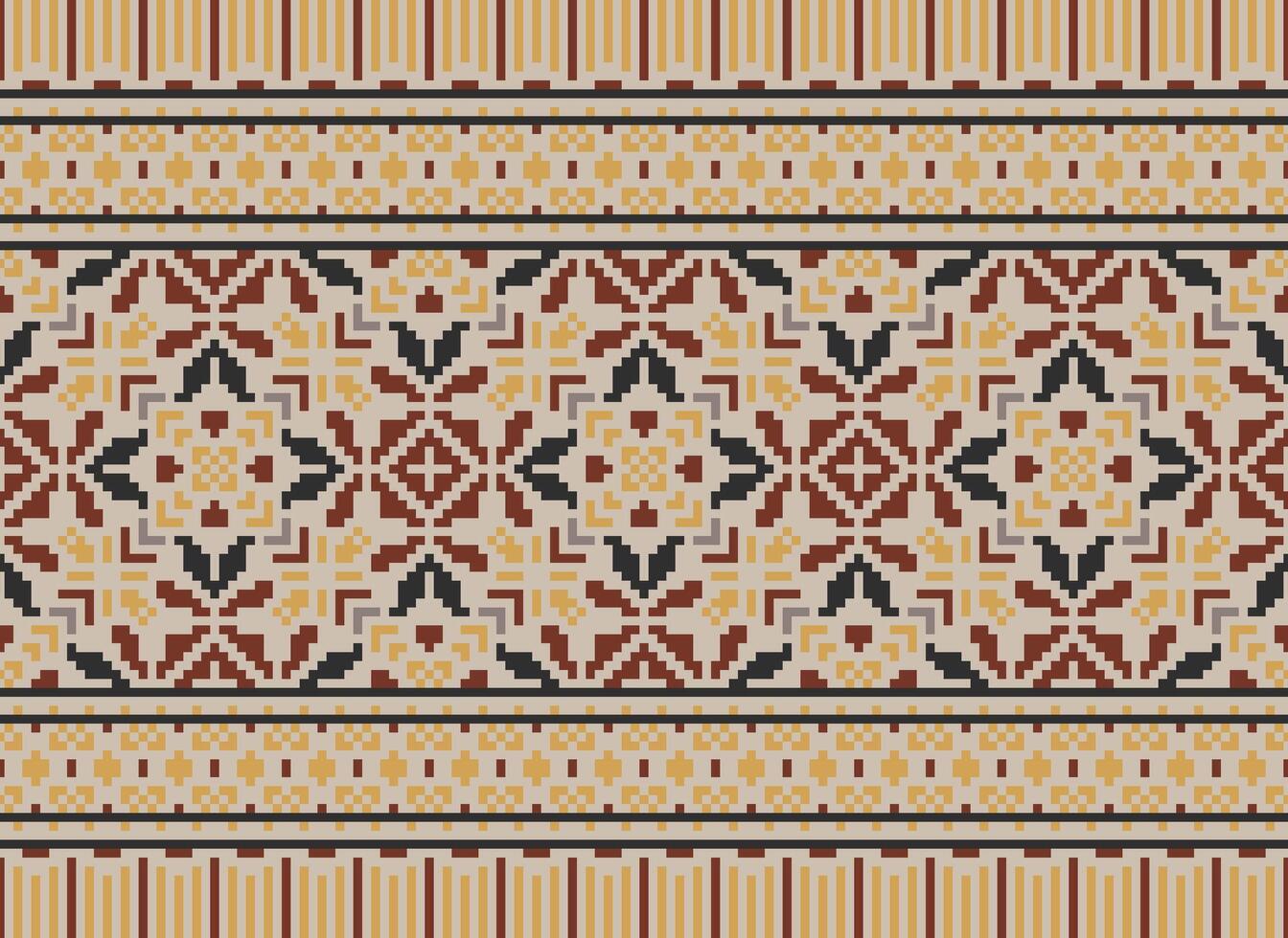 pixel jaargangen kruis steek traditioneel etnisch patroon paisley bloem ikat achtergrond abstract aztec Afrikaanse Indonesisch Indisch naadloos patroon voor kleding stof afdrukken kleding jurk tapijt gordijnen en sarong vector