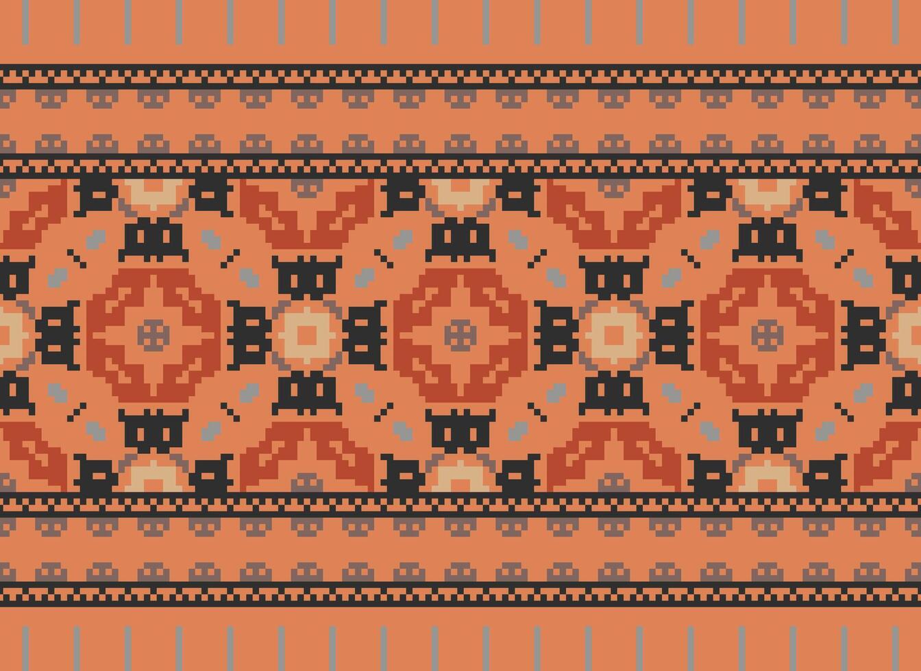 pixel jaargangen kruis steek traditioneel etnisch patroon paisley bloem ikat achtergrond abstract aztec Afrikaanse Indonesisch Indisch naadloos patroon voor kleding stof afdrukken kleding jurk tapijt gordijnen en sarong vector