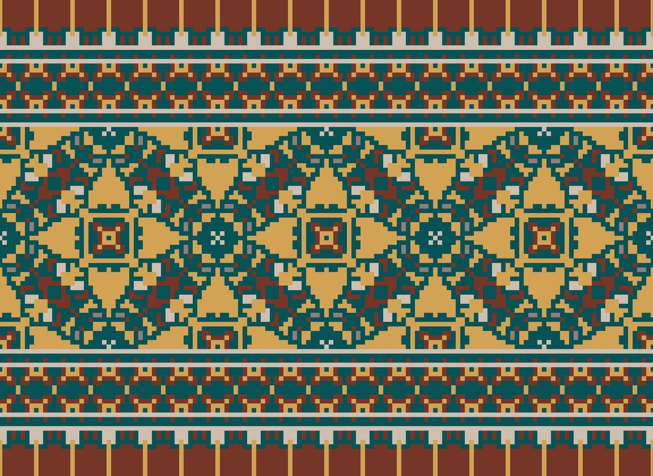 pixel jaargangen kruis steek traditioneel etnisch patroon paisley bloem ikat achtergrond abstract aztec Afrikaanse Indonesisch Indisch naadloos patroon voor kleding stof afdrukken kleding jurk tapijt gordijnen en sarong vector