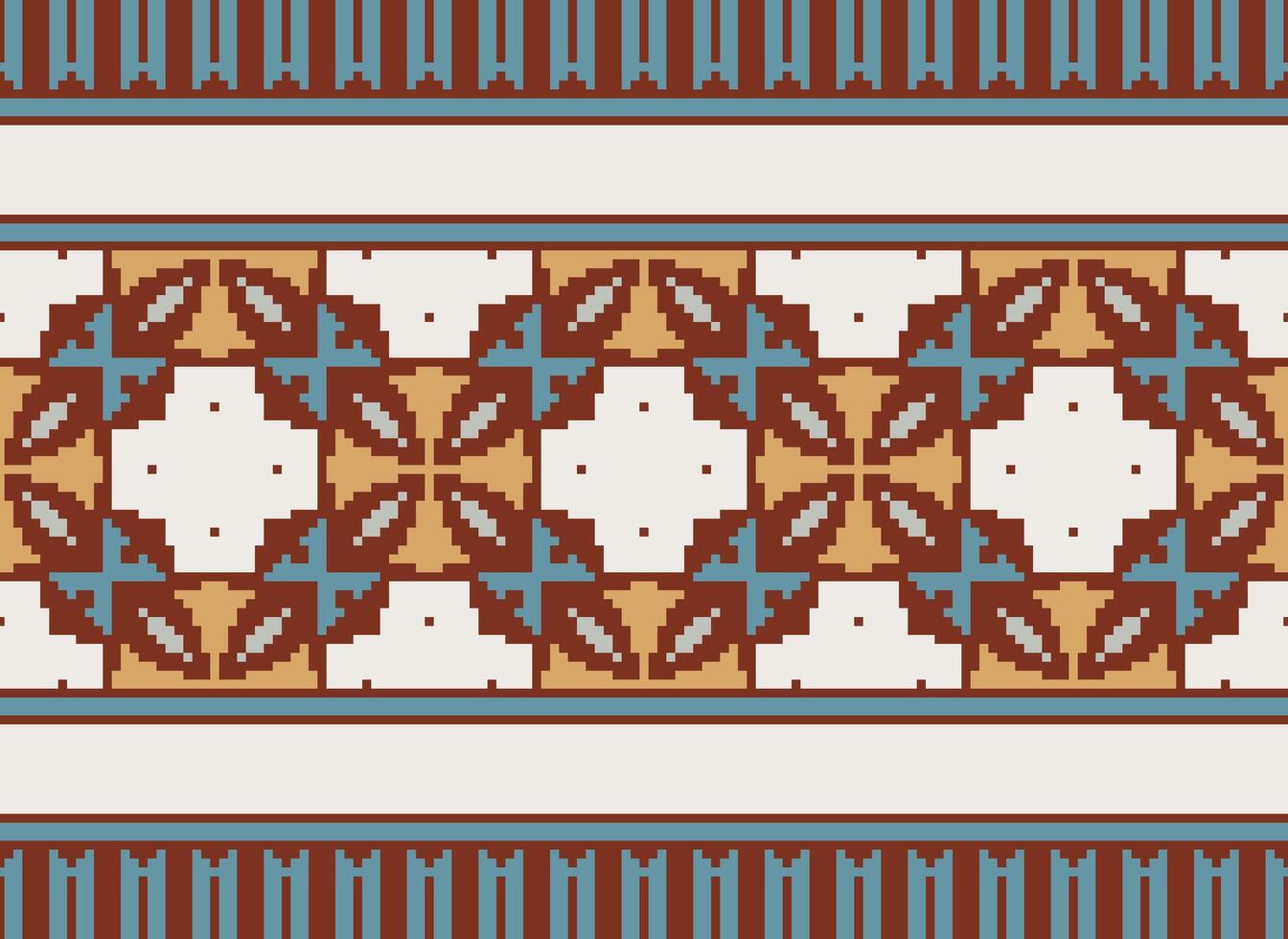 pixel jaargangen kruis steek traditioneel etnisch patroon paisley bloem ikat achtergrond abstract aztec Afrikaanse Indonesisch Indisch naadloos patroon voor kleding stof afdrukken kleding jurk tapijt gordijnen en sarong vector