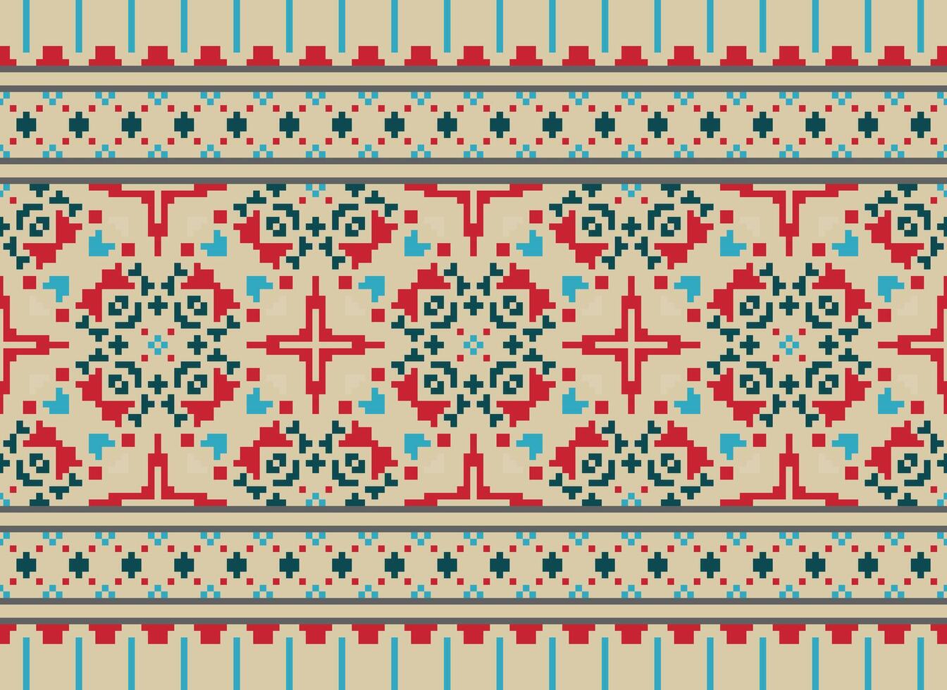 pixel jaargangen kruis steek traditioneel etnisch patroon paisley bloem ikat achtergrond abstract aztec Afrikaanse Indonesisch Indisch naadloos patroon voor kleding stof afdrukken kleding jurk tapijt gordijnen en sarong vector