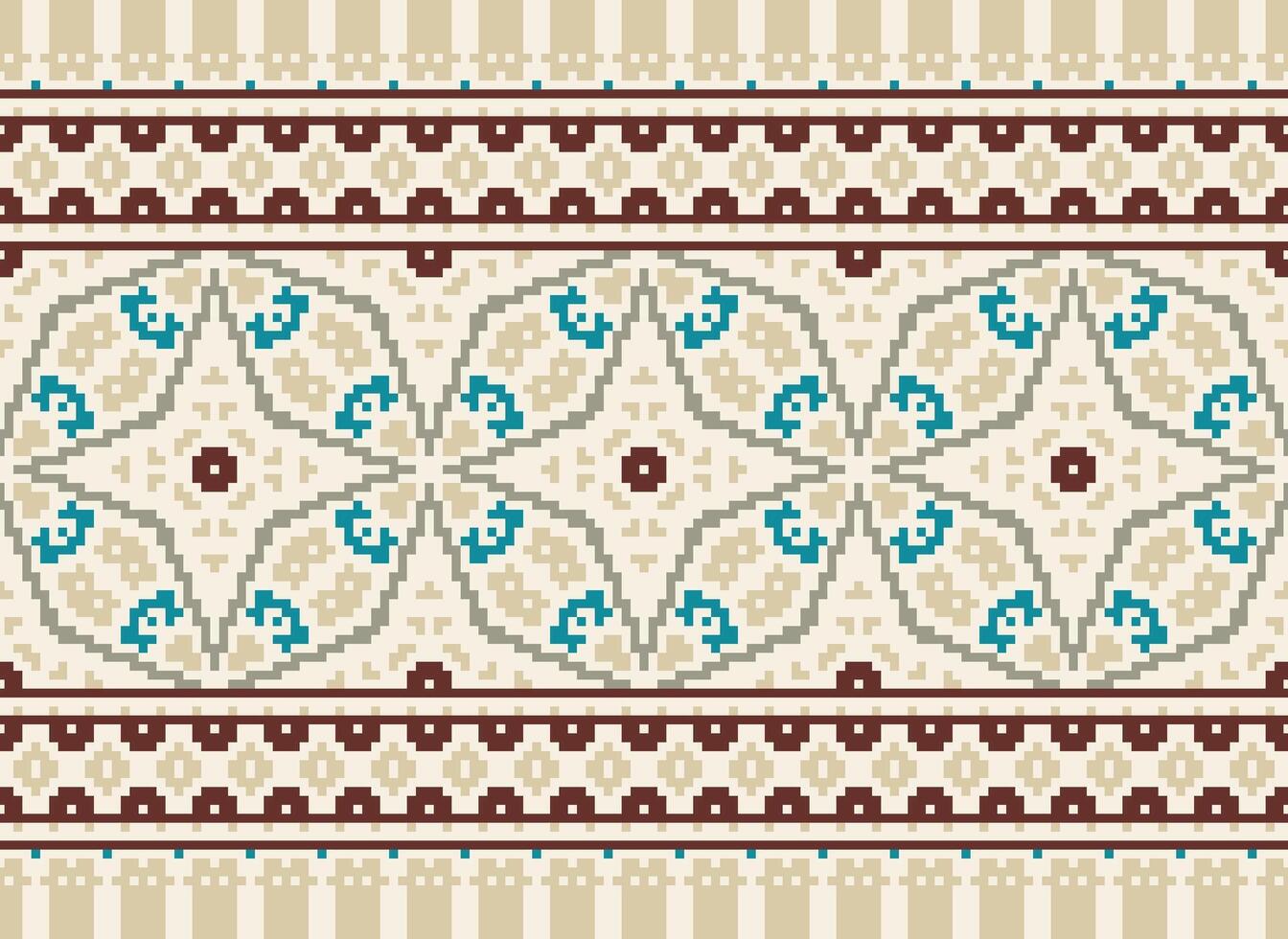 pixel jaargangen kruis steek traditioneel etnisch patroon paisley bloem ikat achtergrond abstract aztec Afrikaanse Indonesisch Indisch naadloos patroon voor kleding stof afdrukken kleding jurk tapijt gordijnen en sarong vector