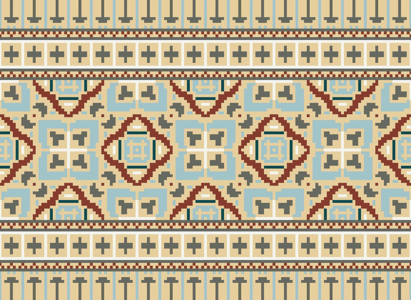 pixel jaargangen kruis steek traditioneel etnisch patroon paisley bloem ikat achtergrond abstract aztec Afrikaanse Indonesisch Indisch naadloos patroon voor kleding stof afdrukken kleding jurk tapijt gordijnen en sarong vector