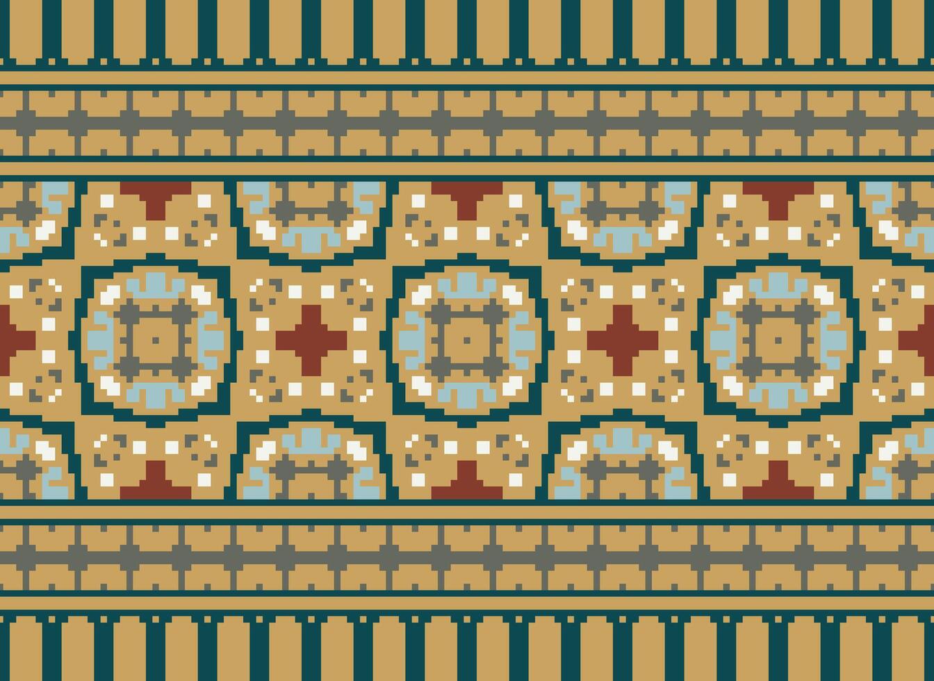 pixel jaargangen kruis steek traditioneel etnisch patroon paisley bloem ikat achtergrond abstract aztec Afrikaanse Indonesisch Indisch naadloos patroon voor kleding stof afdrukken kleding jurk tapijt gordijnen en sarong vector