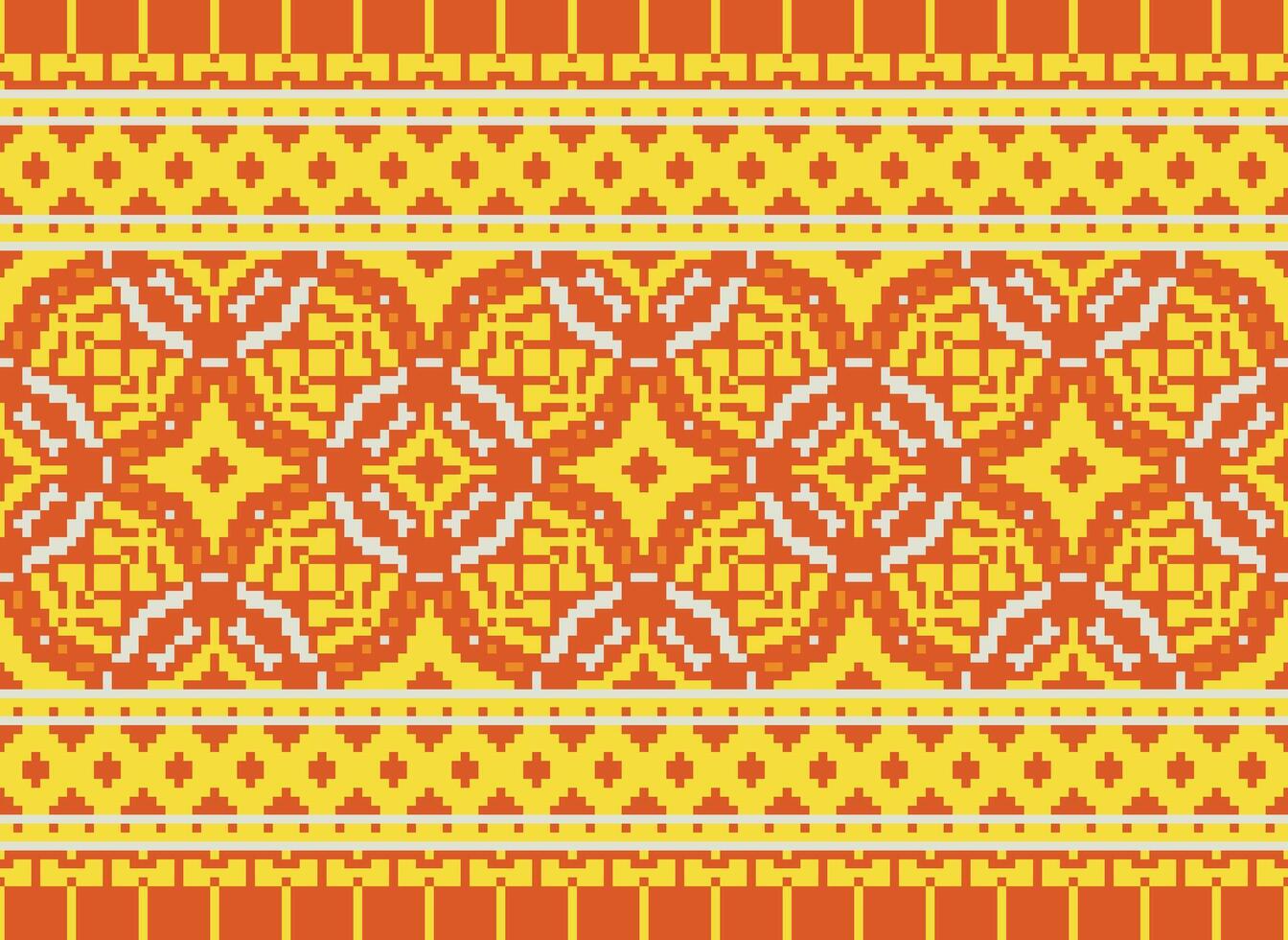 pixel kruis steek traditioneel etnisch patroon paisley bloem ikat achtergrond abstract aztec Afrikaanse Indonesisch Indisch naadloos patroon voor kleding stof afdrukken kleding jurk tapijt gordijnen en sarong vector