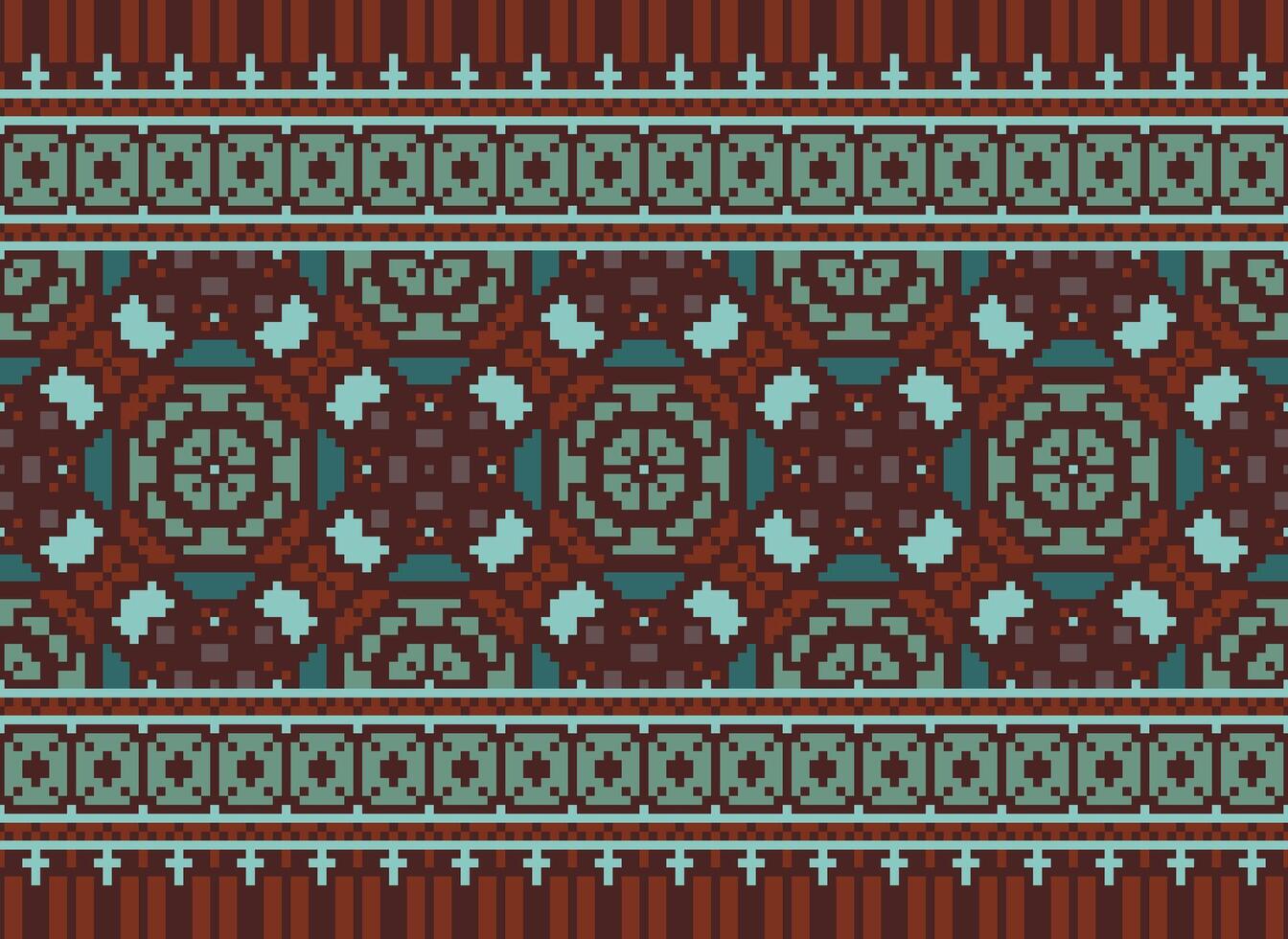 pixel kruis steek traditioneel etnisch patroon paisley bloem ikat achtergrond abstract aztec Afrikaanse Indonesisch Indisch naadloos patroon voor kleding stof afdrukken kleding jurk tapijt gordijnen en sarong vector