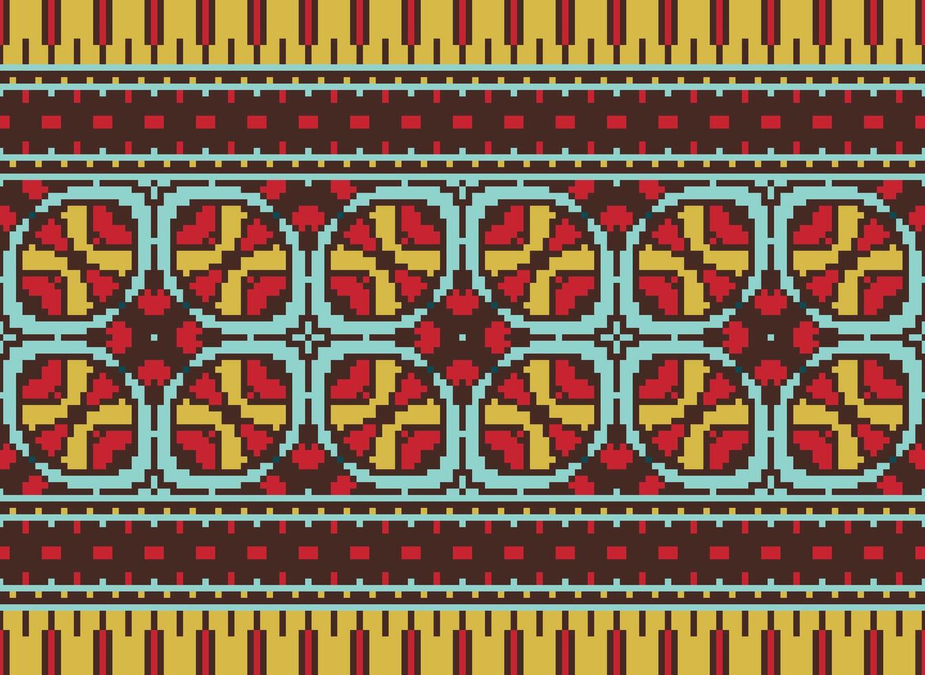 pixel kruis steek traditioneel etnisch patroon paisley bloem ikat achtergrond abstract aztec Afrikaanse Indonesisch Indisch naadloos patroon voor kleding stof afdrukken kleding jurk tapijt gordijnen en sarong vector