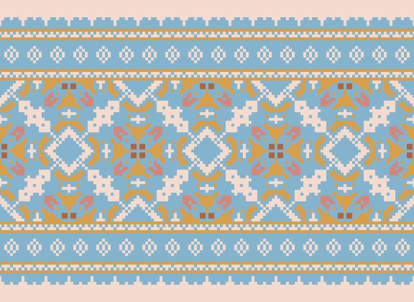 pixel kruis steek traditioneel etnisch patroon paisley bloem ikat achtergrond abstract aztec Afrikaanse Indonesisch Indisch naadloos patroon voor kleding stof afdrukken kleding jurk tapijt gordijnen en sarong vector