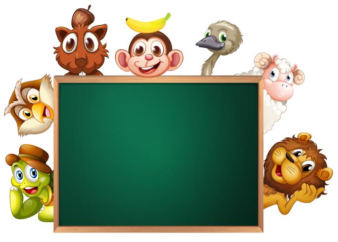 Een schoolbord omringd met dieren vector