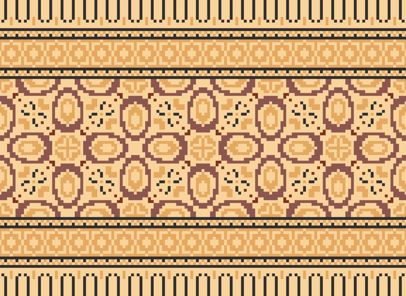 pixel ikat en kruis steek meetkundig naadloos patroon etnisch oosters traditioneel. aztec stijl illustratie ontwerp voor tapijt, behang, kleding, inpakken, batik. vector