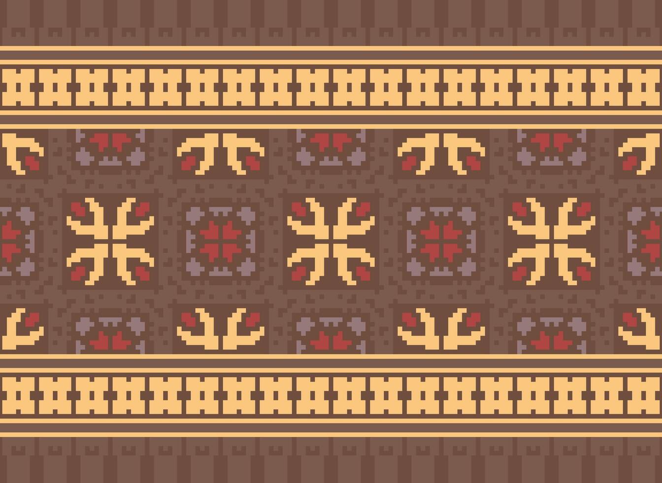 pixel ikat en kruis steek meetkundig naadloos patroon etnisch oosters traditioneel. aztec stijl illustratie ontwerp voor tapijt, behang, kleding, inpakken, batik. vector