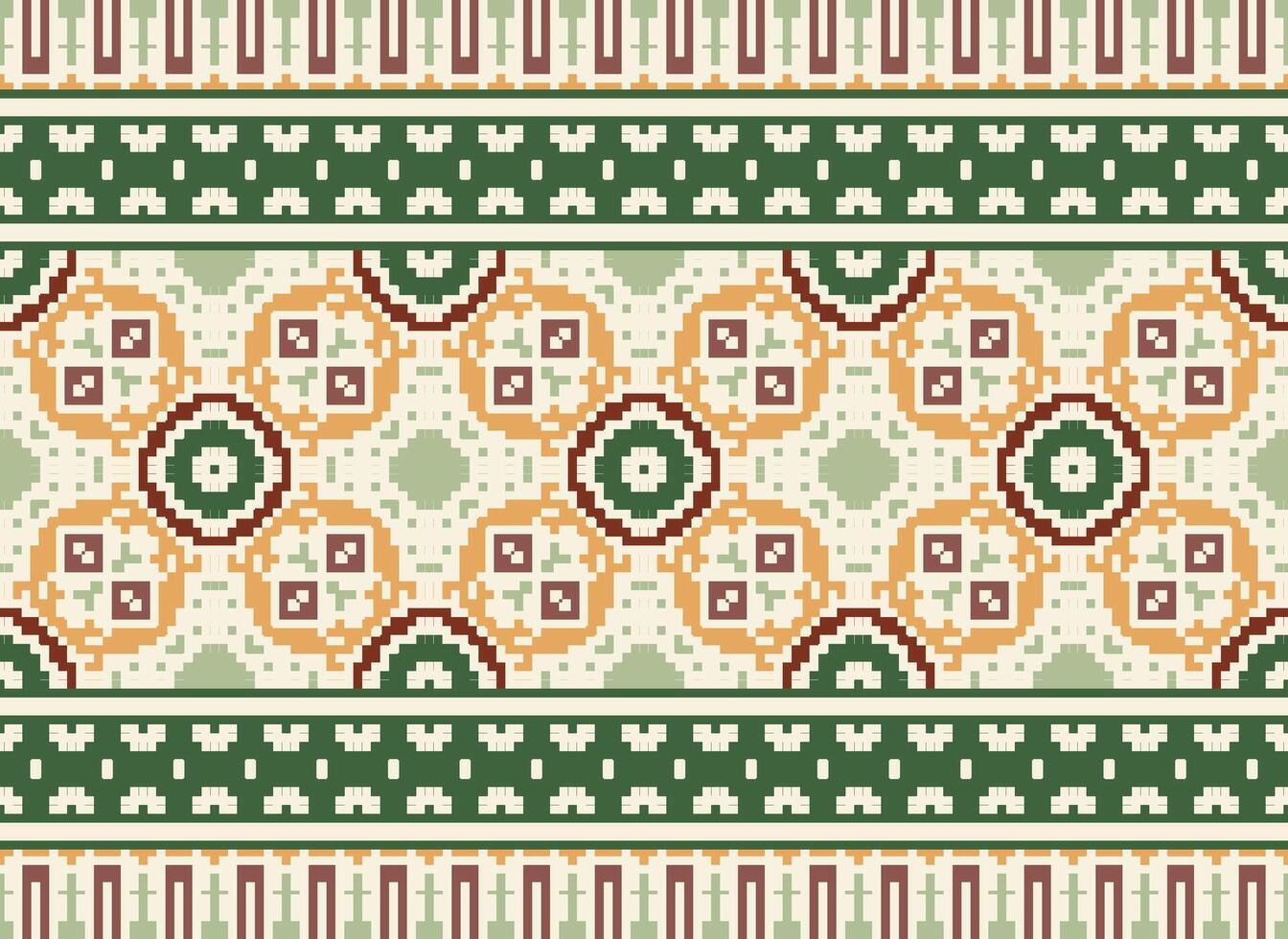 pixel ikat en kruis steek meetkundig naadloos patroon etnisch oosters traditioneel. aztec stijl illustratie ontwerp voor tapijt, behang, kleding, inpakken, batik. vector