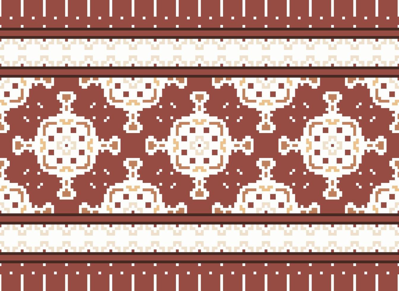 pixel kruis steek traditioneel etnisch patroon paisley bloem ikat achtergrond abstract aztec Afrikaanse Indonesisch Indisch naadloos patroon voor kleding stof afdrukken kleding jurk tapijt gordijnen en sarong vector