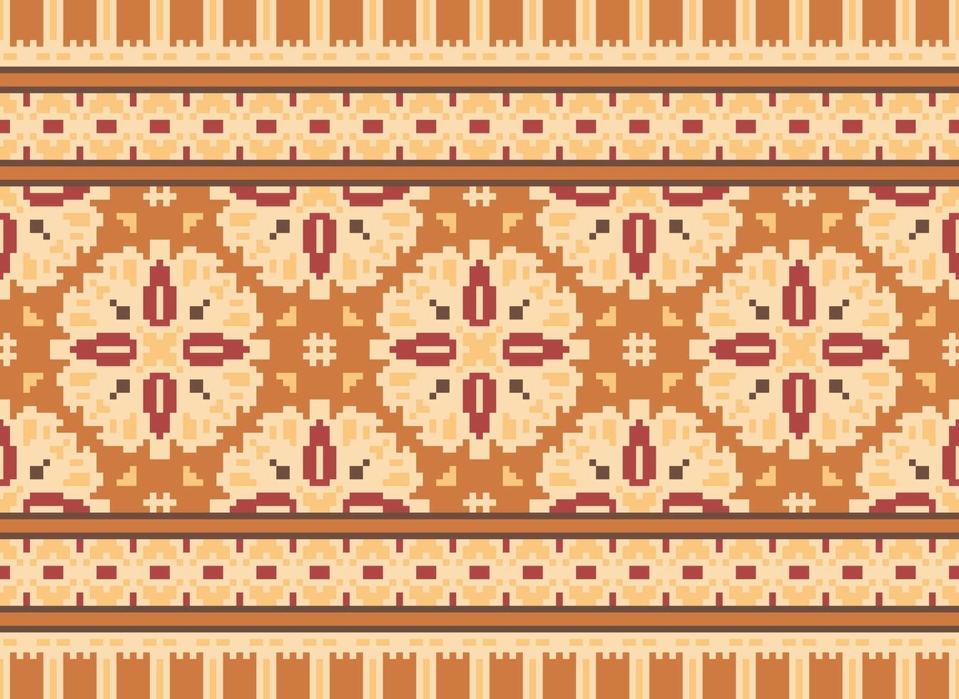 pixel kruis steek traditioneel etnisch patroon paisley bloem ikat achtergrond abstract aztec Afrikaanse Indonesisch Indisch naadloos patroon voor kleding stof afdrukken kleding jurk tapijt gordijnen en sarong vector