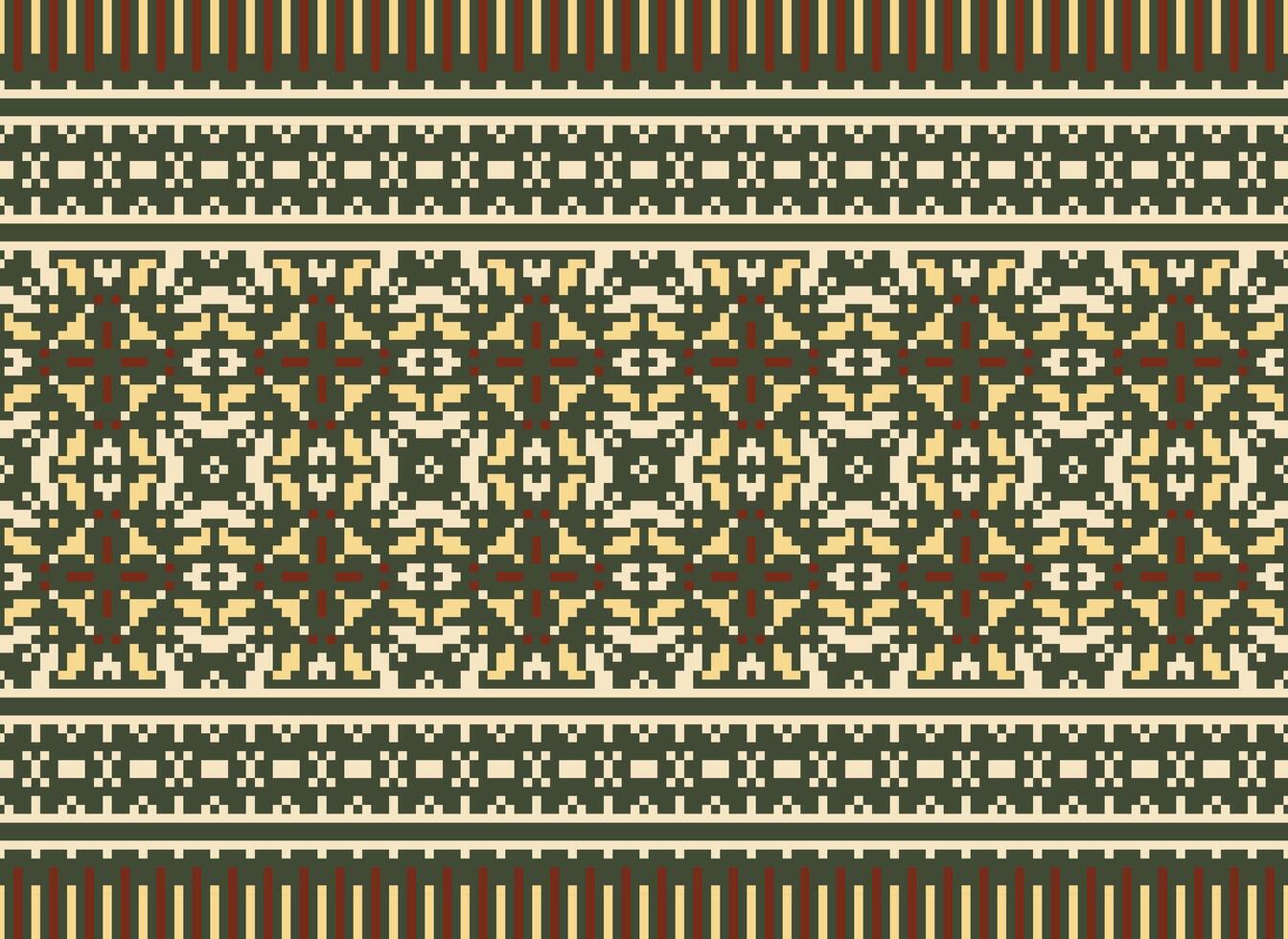 pixel kruis steek traditioneel etnisch patroon paisley bloem ikat achtergrond abstract aztec Afrikaanse Indonesisch Indisch naadloos patroon voor kleding stof afdrukken kleding jurk tapijt gordijnen en sarong vector