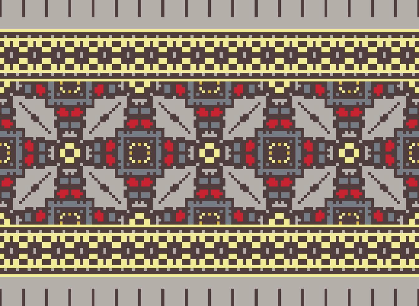 pixel kruis steek traditioneel etnisch patroon paisley bloem ikat achtergrond abstract aztec Afrikaanse Indonesisch Indisch naadloos patroon voor kleding stof afdrukken kleding jurk tapijt gordijnen en sarong vector