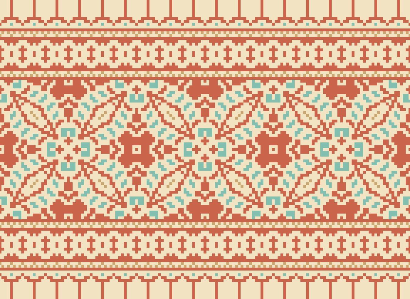 pixel kruis steek traditioneel etnisch patroon paisley bloem ikat achtergrond abstract aztec Afrikaanse Indonesisch Indisch naadloos patroon voor kleding stof afdrukken kleding jurk tapijt gordijnen en sarong vector