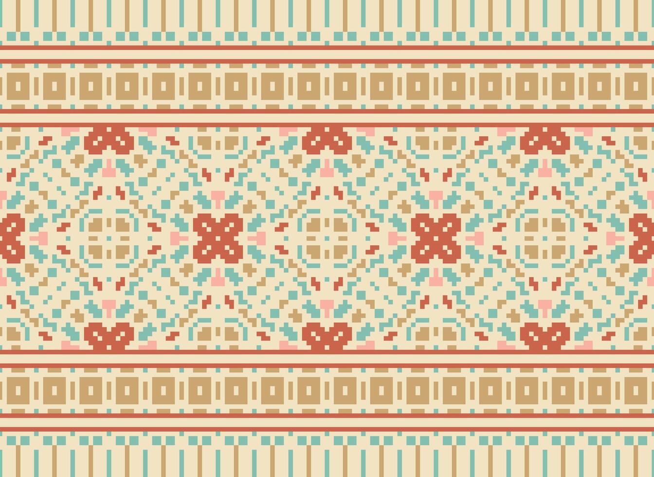 pixel kruis steek traditioneel etnisch patroon paisley bloem ikat achtergrond abstract aztec Afrikaanse Indonesisch Indisch naadloos patroon voor kleding stof afdrukken kleding jurk tapijt gordijnen en sarong vector