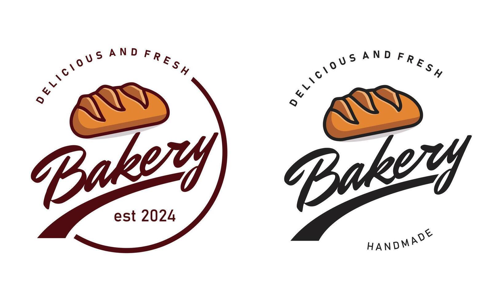 bakkerij wijnoogst insigne logo, bakkerij handgeschreven logo, vers brood en bakkerij logo ontwerp sjabloon vector