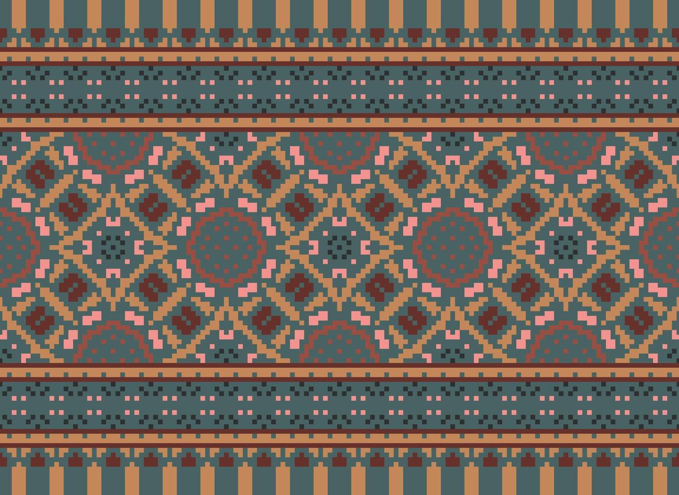 pixel kruis steek traditioneel etnisch patroon paisley bloem ikat achtergrond abstract aztec Afrikaanse Indonesisch Indisch naadloos patroon voor kleding stof afdrukken kleding jurk tapijt gordijnen en sarong vector