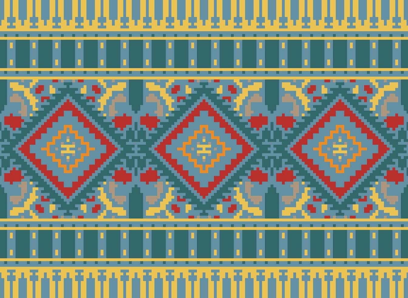 pixel kruis steek traditioneel etnisch patroon paisley bloem ikat achtergrond abstract aztec Afrikaanse Indonesisch Indisch naadloos patroon voor kleding stof afdrukken kleding jurk tapijt gordijnen en sarong vector